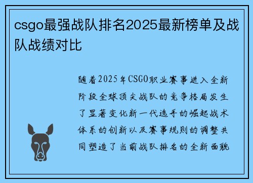 csgo最强战队排名2025最新榜单及战队战绩对比